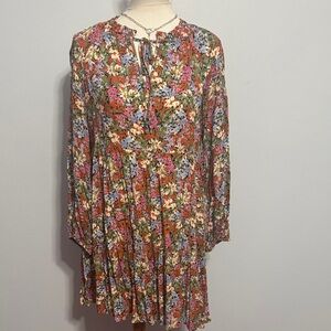 JODIFL Rust Multicolor Floral Long-Sleeve Mini Dress